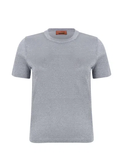 Missoni Metallic-effect Short-sleeve Sweater In Gray
