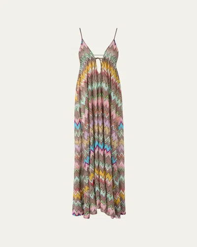 Missoni Metallic-knit Maxi Coverup Dress In Brown