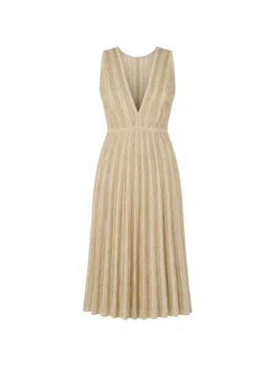 Missoni Metallic-thread Pleated Midi Dress In Neutral