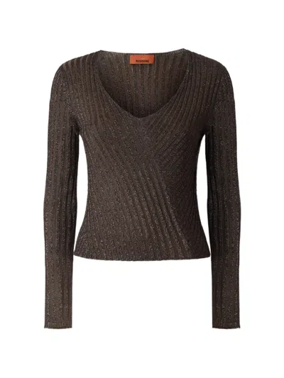 Missoni Metallic-thread Ribbed-knit Sweater In Brown