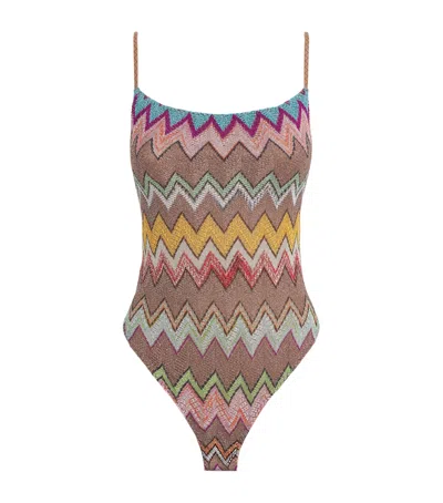 Missoni Metallic-thread Zigzag Swimsuit In Multi