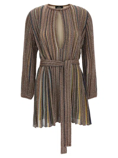 Missoni Metallized Stripe Knit Dress In Brown