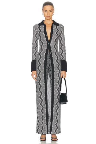 Missoni Micro Chevron Long Cardigan In Black & Silver