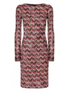 Missoni Chevron-pattern Long-sleeve Midi Dress In Red