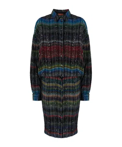 Missoni Midi Dress With V-neck And Wave Pattern In Multi
