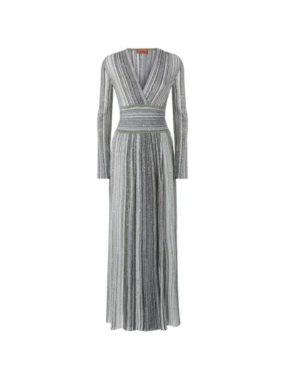 Missoni Striped Sequin-embellished Metalic Crochet-knit Maxi Dress In Gray