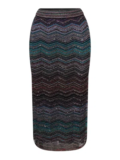 Missoni Midi Pencil Skirt In Laminated Viscose In Multi