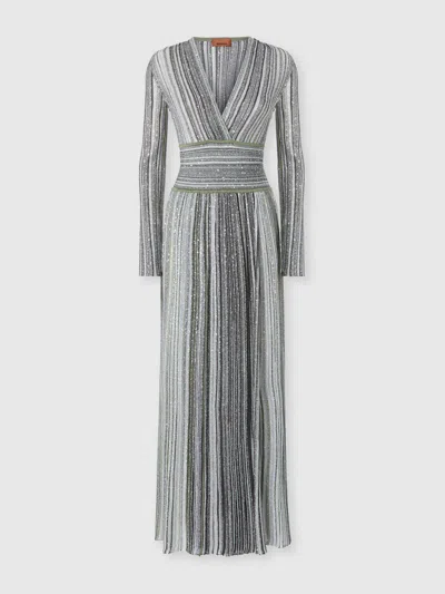 Missoni Midikleid Mit V-ausschnitt Aus Viskose-lamé In Gray