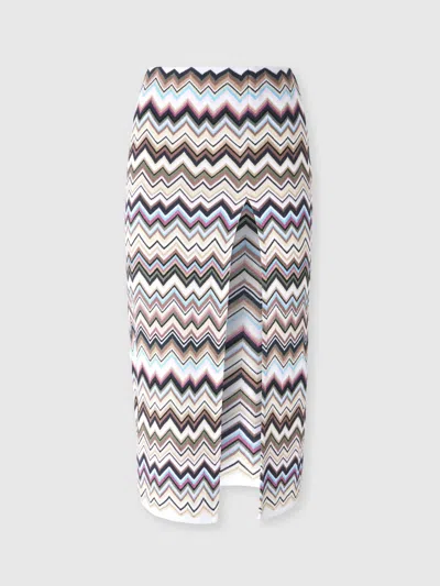 Missoni Midirock Aus Viskose Und Wolle Mit Zig Zag-muster Und Schlitz In Mehrfarbig