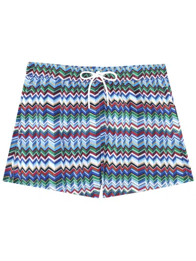 Missoni Mid-length Swim Shorts With Irregular Zigzag Print In Multi