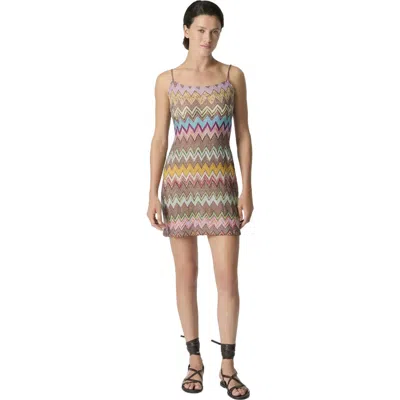 Missoni Mini Cover-up Dress In Lamé Viscose With Macro Zigzag Pattern In Multi