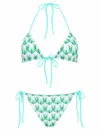Missoni Triangle Bikini In Viscose With Floral Motif In Blue