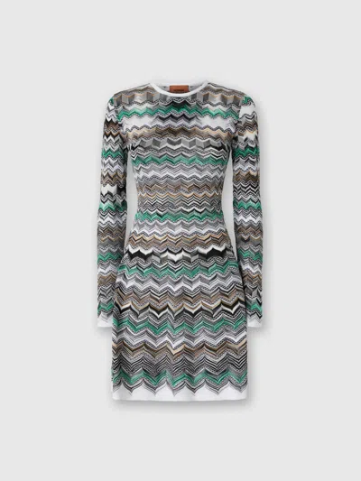 Missoni Mini Dress In English Rib Knit With Flame Pattern In Multi