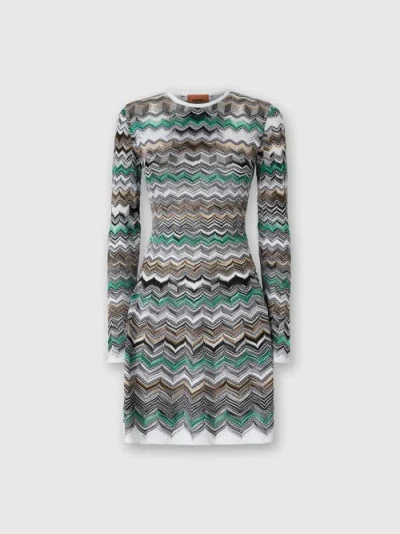 Missoni Mini Dress In English Rib Knit With Flame Pattern In Multi