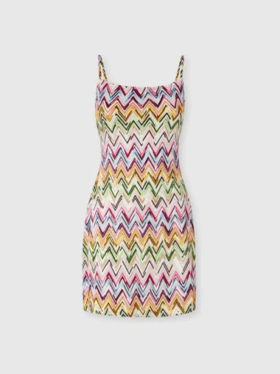 Missoni Mini Dress In Stretch Viscose With Lace And Zigzag Motif In Multi