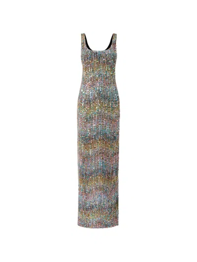 Missoni Metallic Knit Maxi Dress In Silver