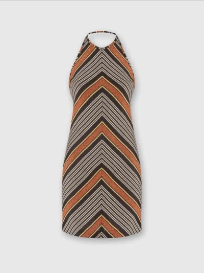 Missoni Metallic Striped Crochet-knit Halterneck Mini Dress In Multicoloured