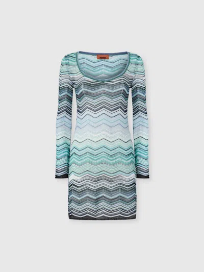 Missoni Mini-kleid Aus Lamé-viskose Mit Fischgrätmuster Und Pailletten In Blue
