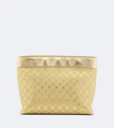 Missoni Mini Leather-trimmed Lamé Pouch In Gold
