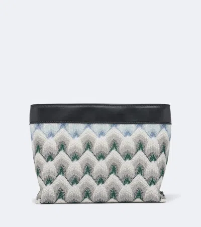 Missoni Mini Leather-trimmed Lamé Pouch In Green