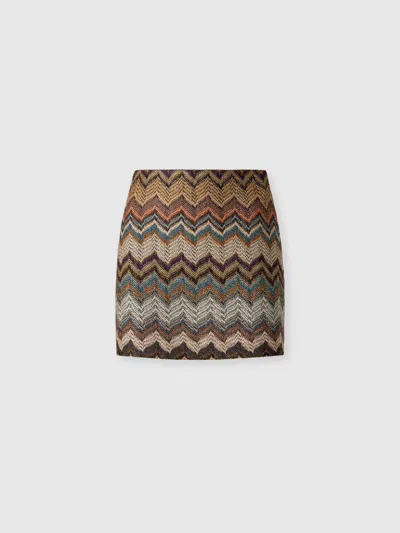 Missoni Mini Skirt In Lamé Viscose With Zig Zag Motif In Multi