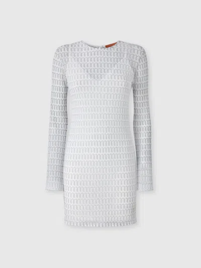 Missoni Lace Motif Viscose Crewneck Mini-dress In Silver