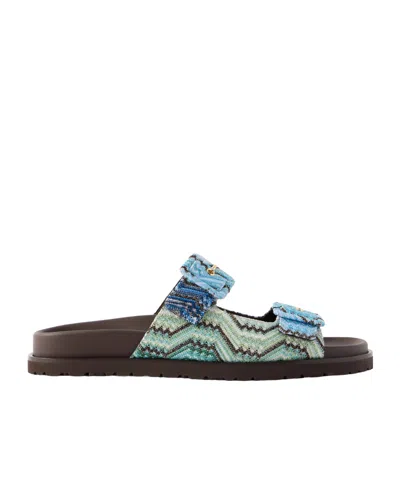 Missoni Clea Striped Woven Sandals In Blue