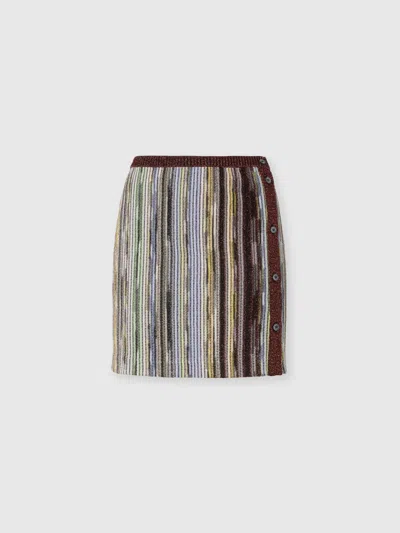 Missoni Striped Lamé Slub Viscose Miniskirt With Side Buttoning
