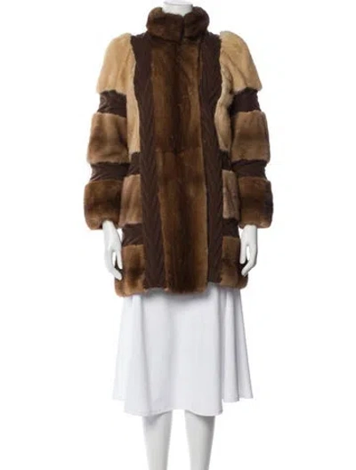 Pre-owned Missoni Mink Cable Knit-trimmed Faux Fur Coat In Brown