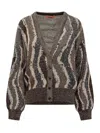 Missoni Womens Brown Tones Stripes Metallic V-neck Knitted Cardigan In Brown