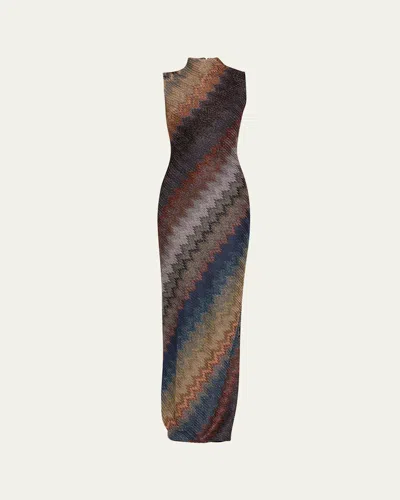 Missoni Mock-neck Metallic Zigzag Sleeveless Maxi Dress In Multi