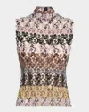 Missoni Mock-neck Stripe Embroidered Sleeveless Top In Multi