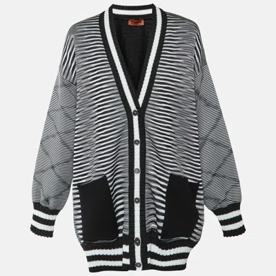 Pre-owned Missoni Monochrome Knit Button Front Cardigan M In Black