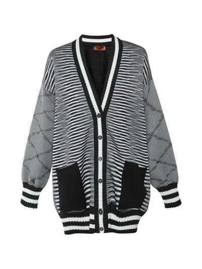 Pre-owned Missoni Monochrome Knit Button-front Cardigan In Black