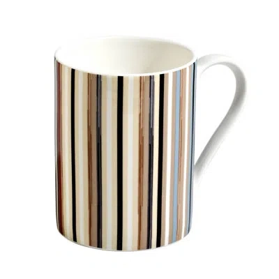 Missoni Mug Cup Stripes In Luxury Box Jenkins 148 Diam. 3in, H 3.9in, Cap. 12.5 oz In White;brown;blue