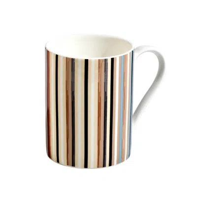 Missoni Mug Cup Stripes Jenkins 148 In Luxury Box Diam. 3in, H 3.9in, Cap. 12.5 oz In White;brown;black