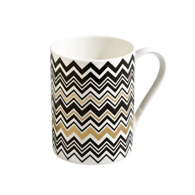 Missoni Mug Cup Zig Zag In Luxury Box Gold Diam. 3in, H 3.9in, Cap. 12.5 oz