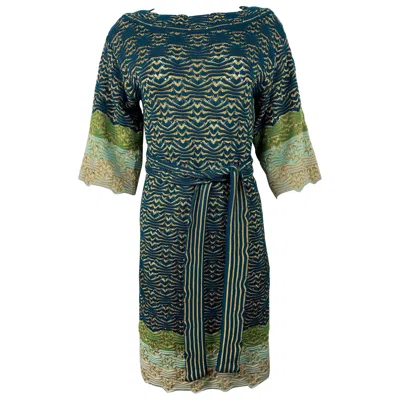 Pre-owned Missoni Multi Color Knit Mini Dress W/ Belt In Black