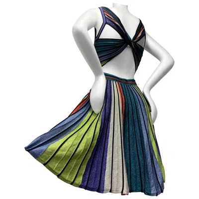 Pre-owned Missoni Multi Color Lurex Rib Knit Flared Dress W Butterfly Crossed Back In Black