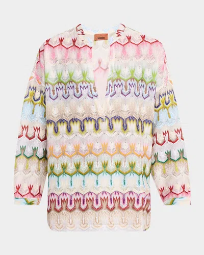 Missoni Multi Crochet Knit V-neck Blouse In Sm9qs-multi Blue Pi