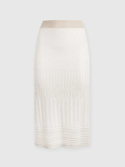 Missoni Multi-processed Lamé Viscose Midi Skirt In White & Gold