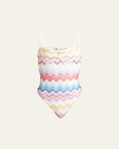 Missoni Multi Zig-zag One-piece Swimsuit In Multicolor White Base