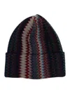 Missoni Multicolor Beanie With Turn-up Brim And Zigzag Motif In Wool Man In Multi