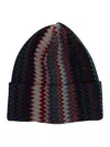 Missoni Multicolor Beanie With Turn-up Brim And Zigzag Motif In Wool Man In Multi