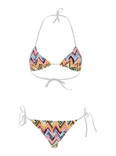Missoni Multicolor Bikini With Adjustable Tie Closure And All-over Zigzag Motif In Viscose Blend Woman