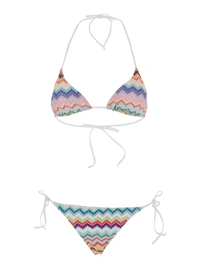 Missoni Multicolor Bikini With All-over Zig-zag Motif And Adjustable Lace-up Closure In Viscose Blend Woman