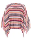 Missoni Multicolor Boat Neck Fringed Cape In Navy Blue