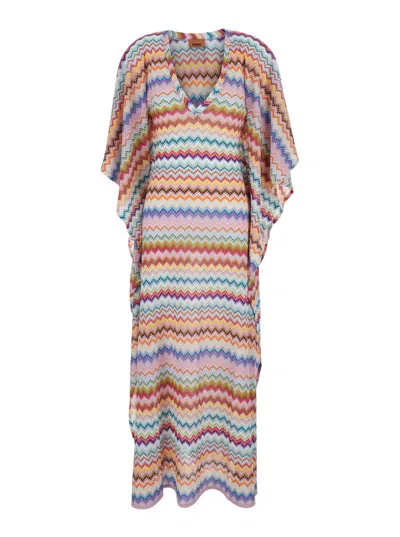 MISSONI ZIG ZAG CAFTAN WITH WIDE V-NECK AND ALL-OVER LAMÉ VISCOSE MULTICOLOR FOR WOMEN