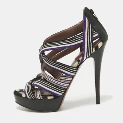 Missoni Multicolor Canvas And Leather Ankle Strap Sandals