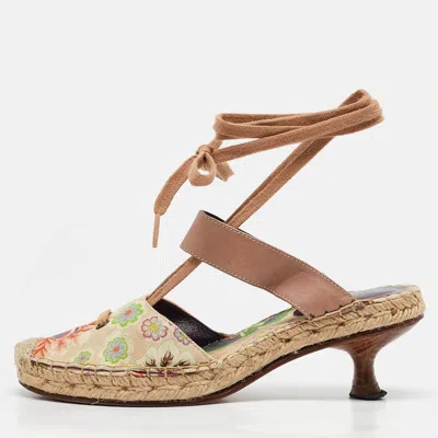 Pre-owned Missoni Multicolor Canvas And Leather Espadrille Ankle Strap Sandals Size 37